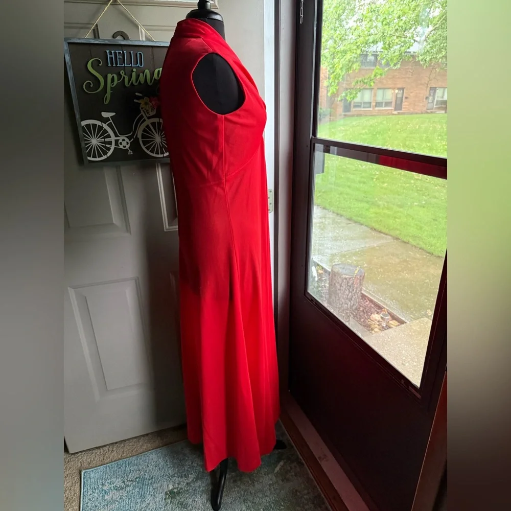 Vintage 60/70s Andrea Gayle red sleeveless gathered maxi dress, size medium - Picture 6 of 16